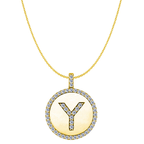 "Y" Diamond Initial 14K Yellow Gold Disk Pendant (0.50ct) - JewelryAffairs
 - 1
