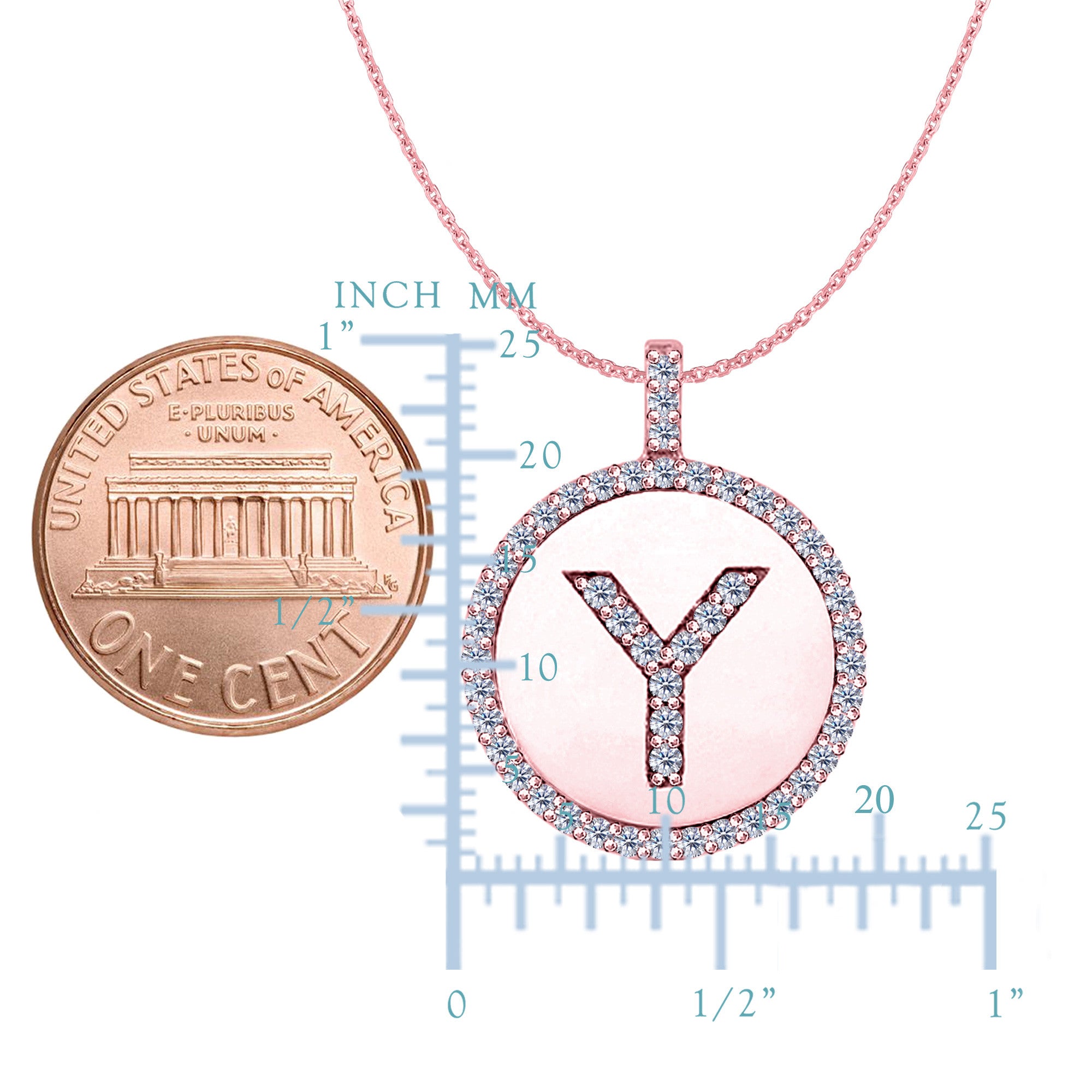 "Y" Diamond Initial 14K Rose Gold Disk Pendant (0.50ct) fine designer jewelry for men and women