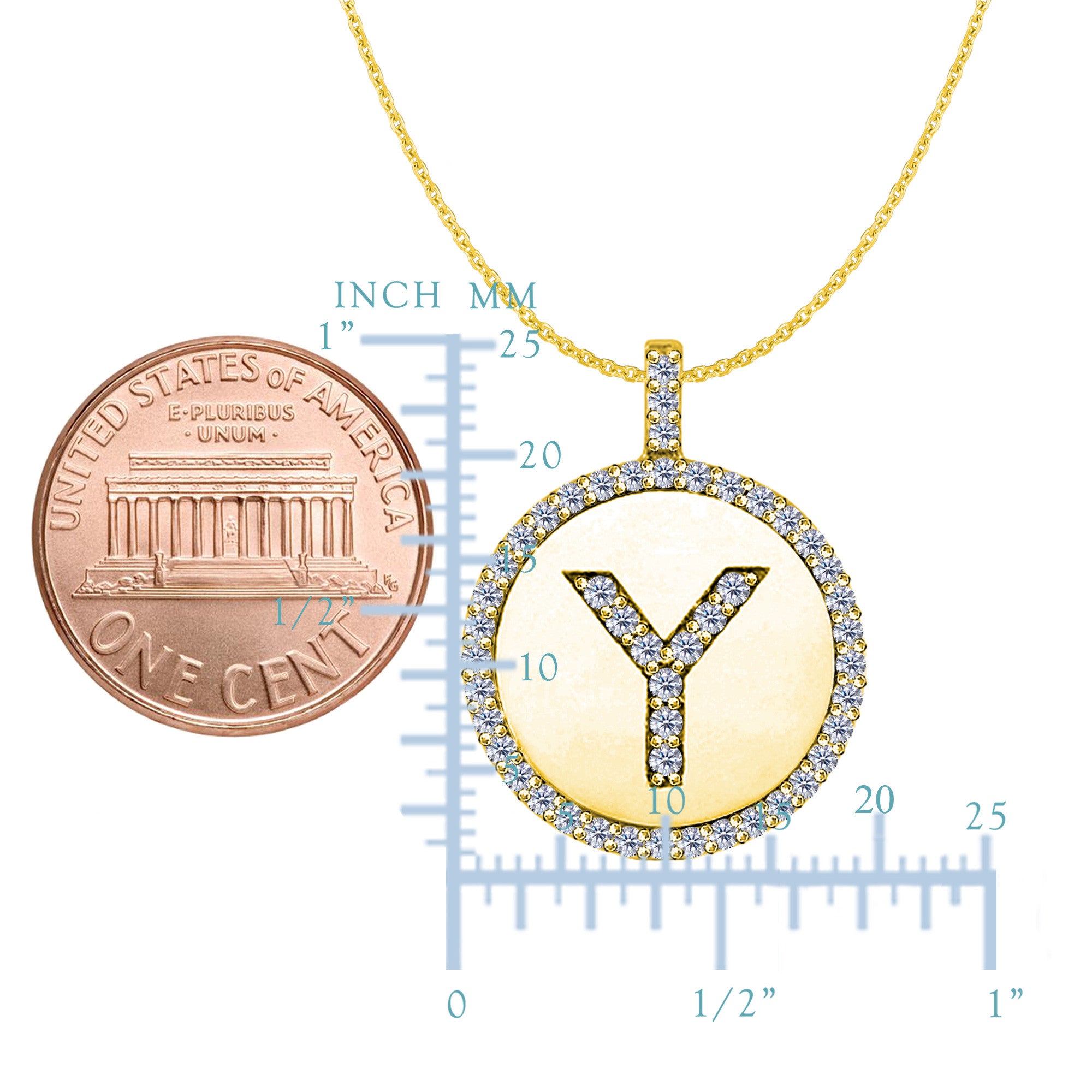"Y" Diamond Initial 14K Yellow Gold Disk Pendant (0.50ct) fine designer jewelry for men and women
