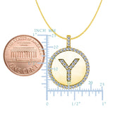 "Y" Diamond Initial 14K Yellow Gold Disk Pendant (0.50ct) - JewelryAffairs
 - 2