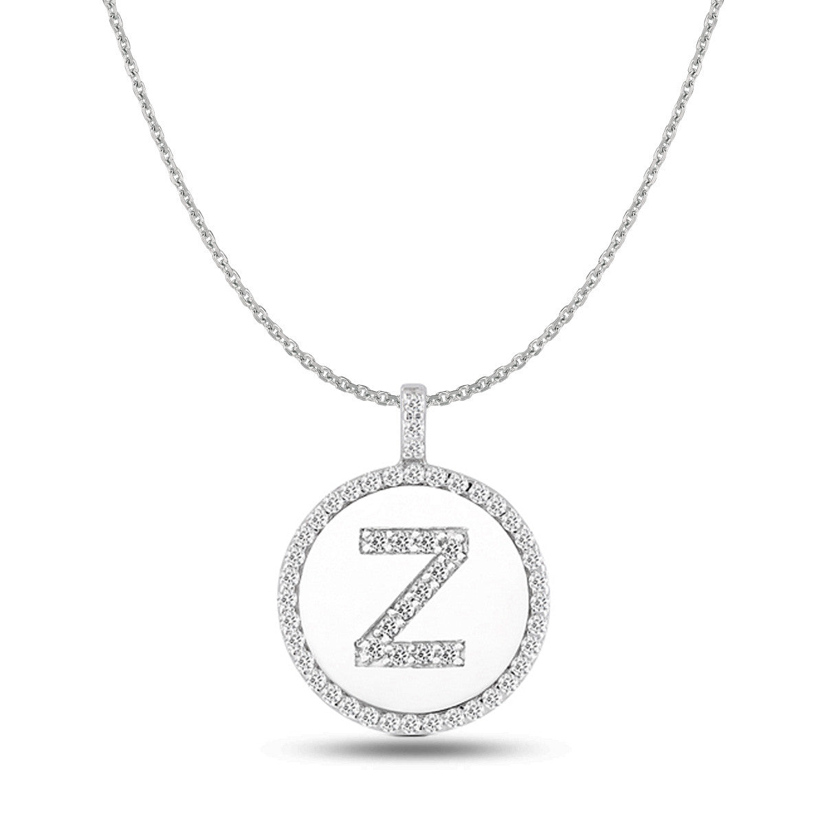 "Z" Diamond Initial 14K White Gold Disk Pendant (0.53ct) - JewelryAffairs
 - 1