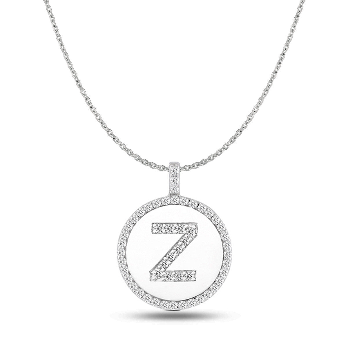 "Z" Diamond Initial 14K White Gold Disk Pendant (0.53ct) fine designer jewelry for men and women
