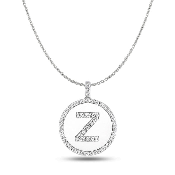"Z" Diamond Initial 14K White Gold Disk Pendant (0.53ct) - JewelryAffairs
 - 1