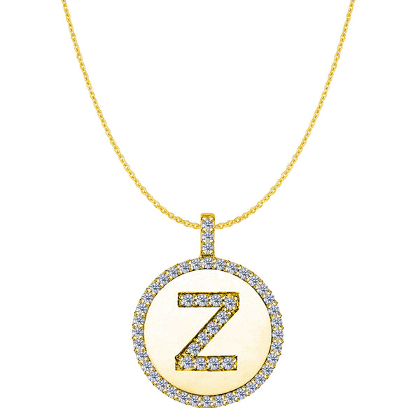 "Z" Diamond Initial 14K Yellow Gold Disk Pendant (0.53ct) - JewelryAffairs
 - 1