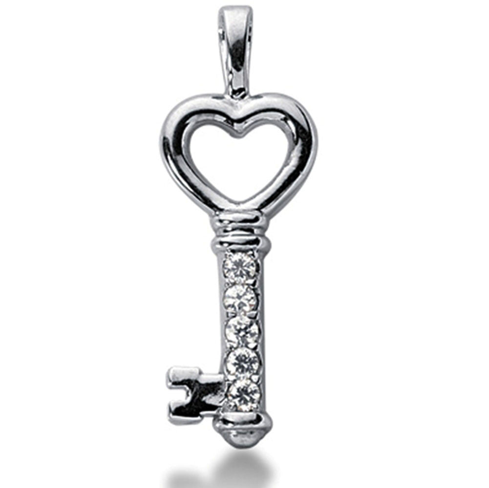 Ciondolo chiave a forma di cuore in oro bianco 14 carati con diamanti (0,25 ct - colore FG - purezza SI2) gioielleria raffinata per uomini e donne