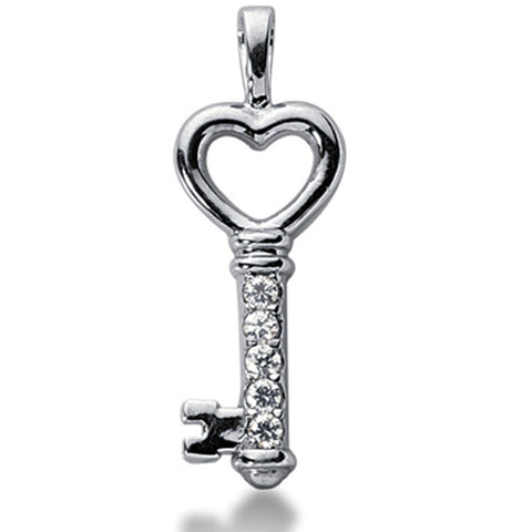 14K  White Gold Diamond Heart Key Pendant (0.25ctw - FG Color - SI2 Clarity) - JewelryAffairs
