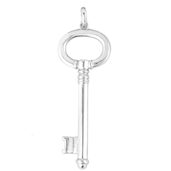 14K  White Gold Fancy Oval Key Pendant - JewelryAffairs
 - 1