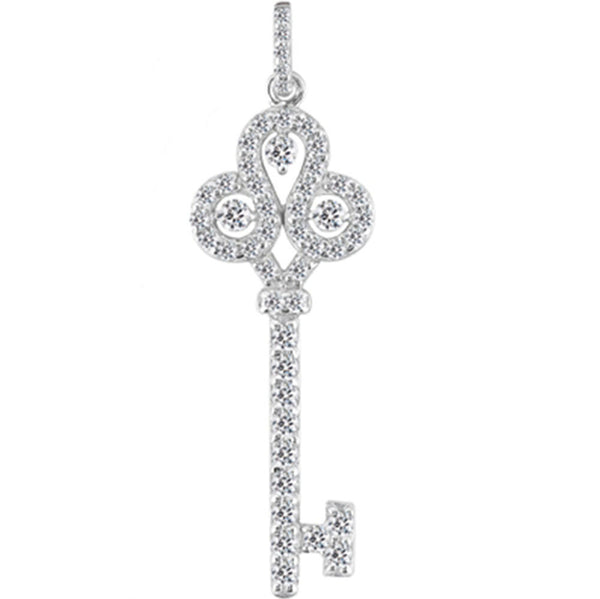 14K  White Gold Diamond Crorwn Key Pendant (0.69ctw - FG Color - SI2 Clarity) - JewelryAffairs
 - 1