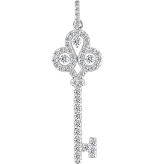 14K White Gold Diamond Crorwn Key Pendant (0.69ctw - FG Color - SI2 Clarity) fine designer jewelry for men and women