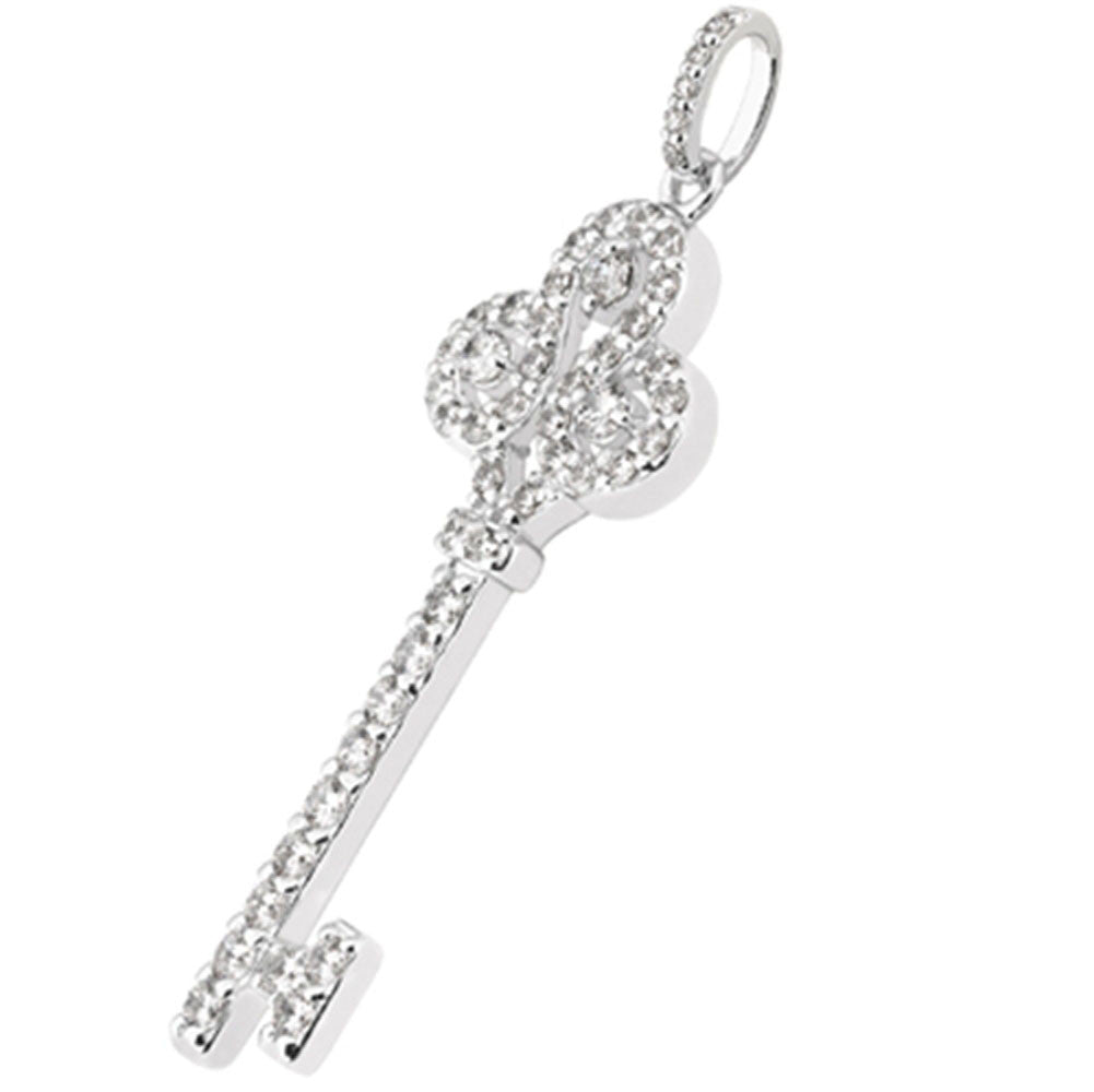 Ciondolo chiave Crorwn in oro bianco 14K con diamanti (0,69 ct - colore FG - purezza SI2) gioielli di alta moda per uomo e donna