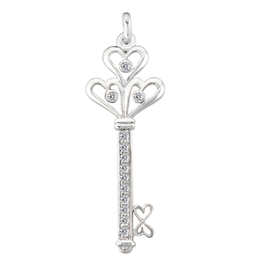 14K White Gold Diamond Vintage Key Pendant (0.12ctw - FG Color - SI2 Clarity) fine designer jewelry for men and women