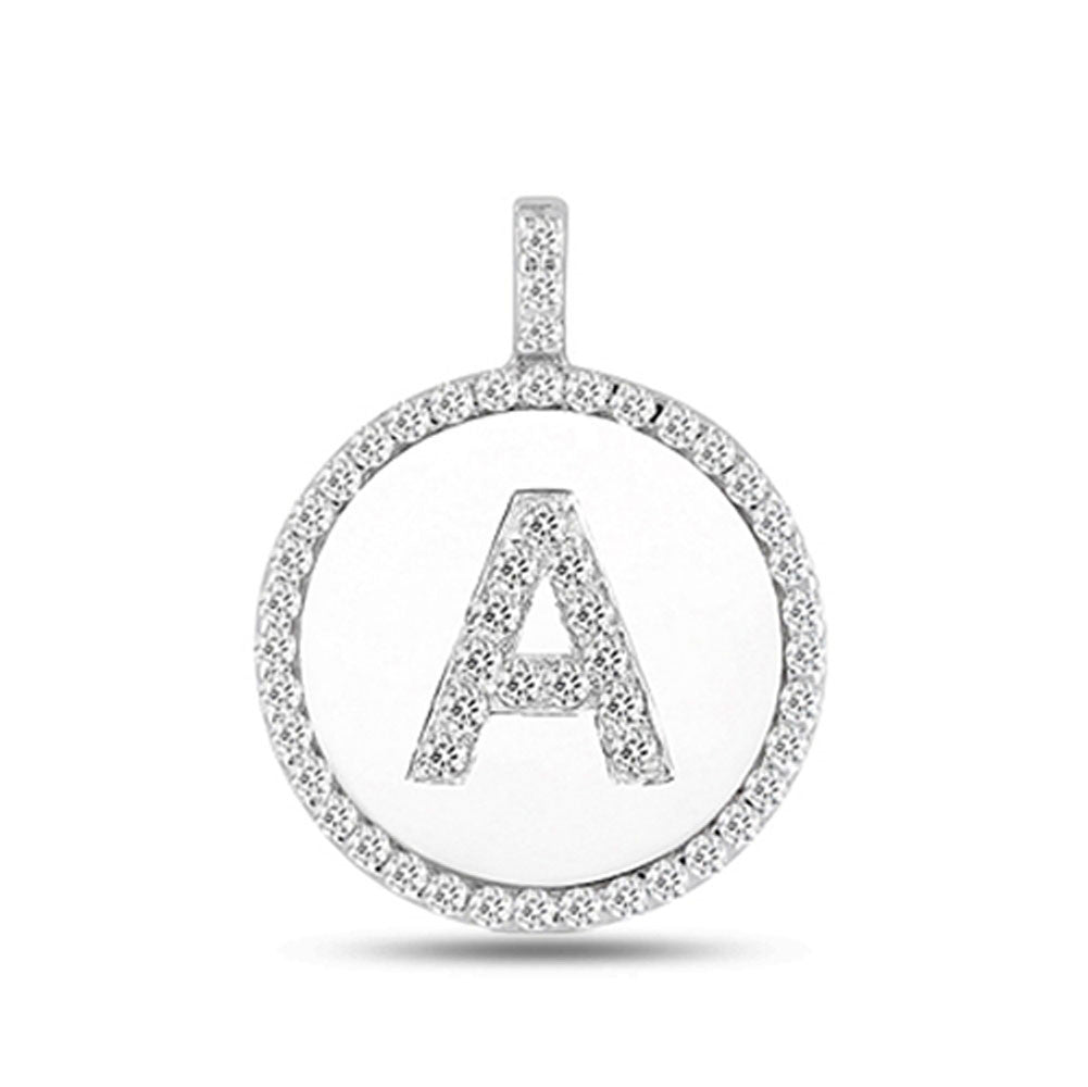 Colgante de disco de oro blanco de 14 quilates con inicial de diamante "A" (0,53 quilates), joyería fina de diseño para hombres y mujeres