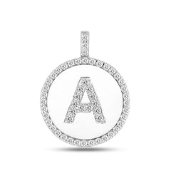 Ciondolo a forma di disco in oro bianco 14K con iniziale di diamante "A" (0,53 ct), gioielleria di alta qualità per uomo e donna