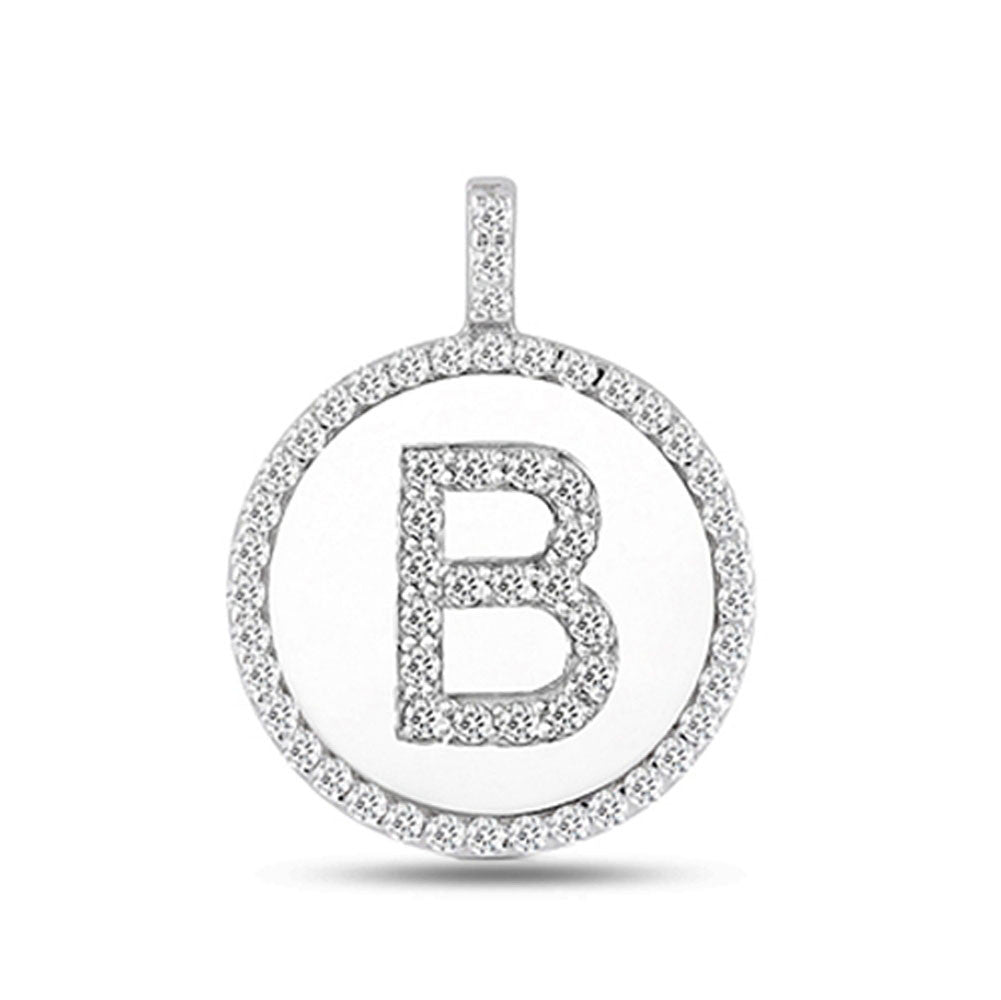 Colgante de disco de oro blanco de 14 quilates con inicial de diamante "B" (0,60 quilates) joyería fina de diseño para hombres y mujeres