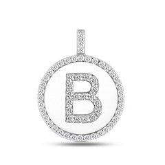 Pendentif disque en or blanc 14 carats avec initiale en diamant « B » (0,60 ct), bijoux de créateur raffinés pour hommes et femmes