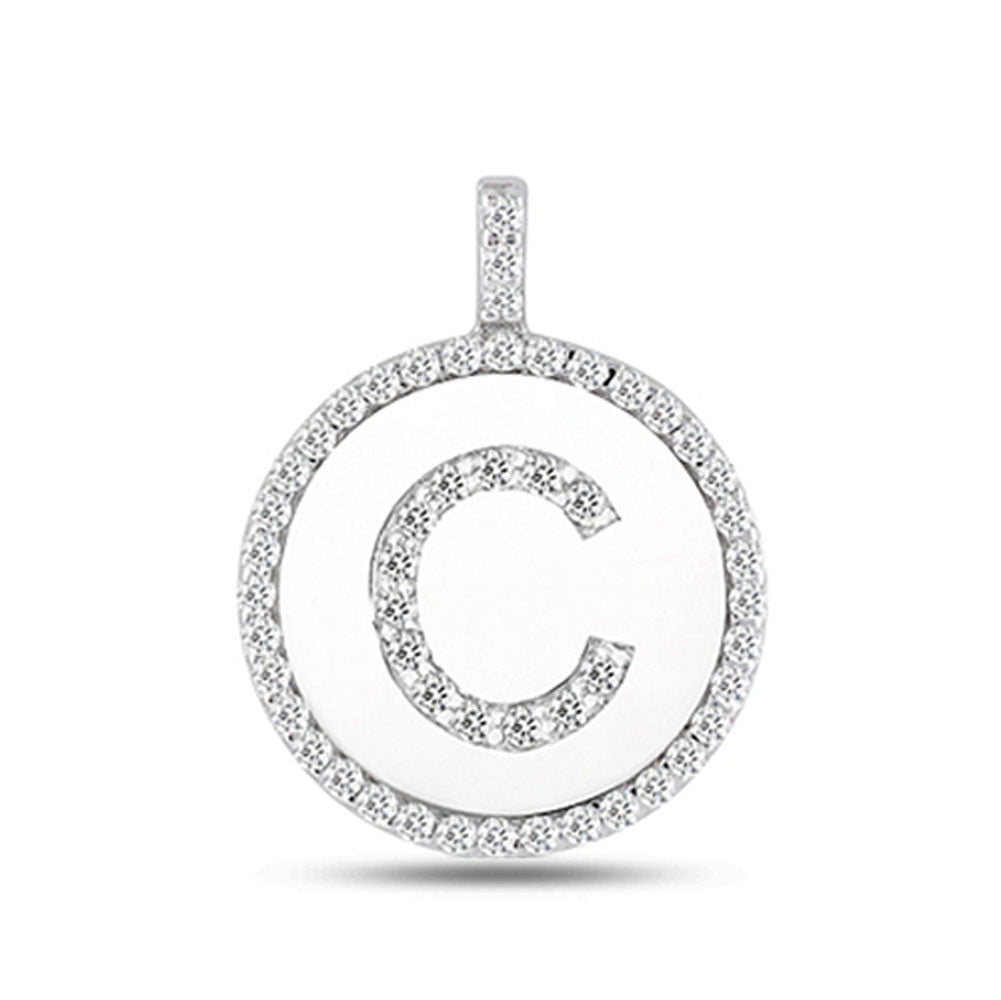 "C" Diamond Initial 14K vitguld Diskhänge (0,55ct) fina designersmycken för män och kvinnor