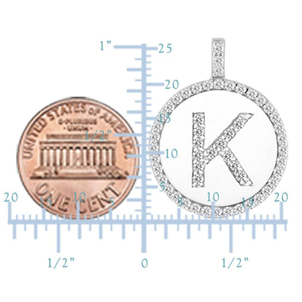 "K" Diamond Initial 14K White Gold Disk Pendant (0.54ct) fine designer jewelry for men and women