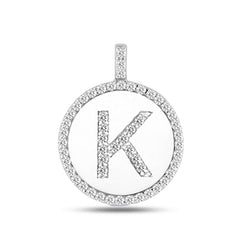 "K" Diamond Initial 14K White Gold Disk Pendant (0.54ct) fine designer jewelry for men and women
