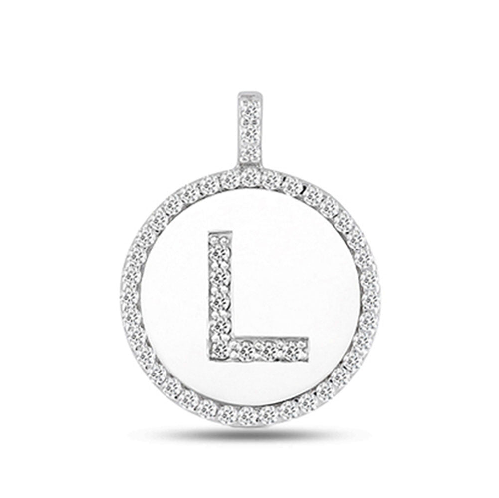 "L" Diamond Initial  14K White Gold Disk Pendant (0.48ct) - JewelryAffairs
 - 2