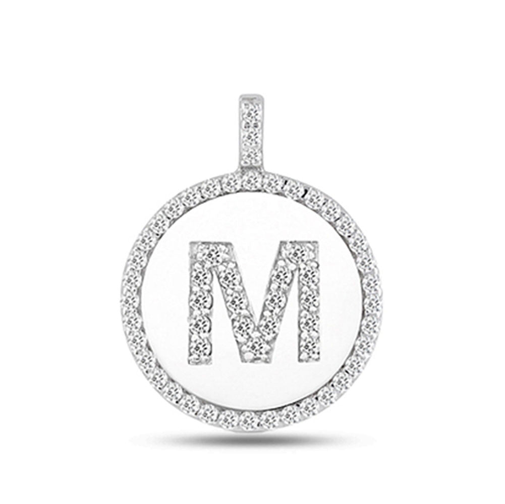 "M" Diamond Initial  14K White Gold Disk Pendant (0.65ct) - JewelryAffairs
 - 2
