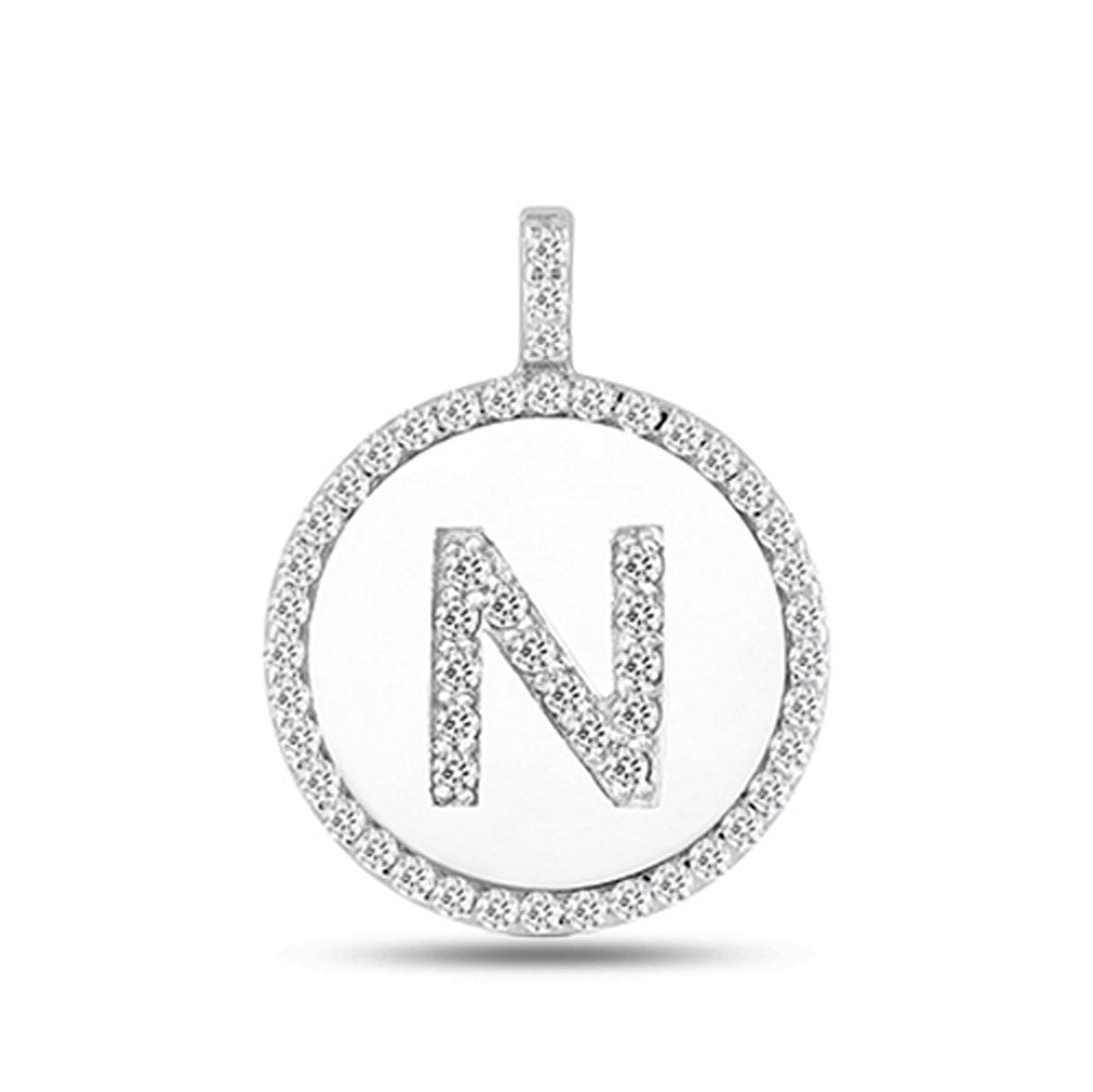 "N" Diamond Initial 14K White Gold Disk Pendant (0.57ct) - JewelryAffairs
 - 2