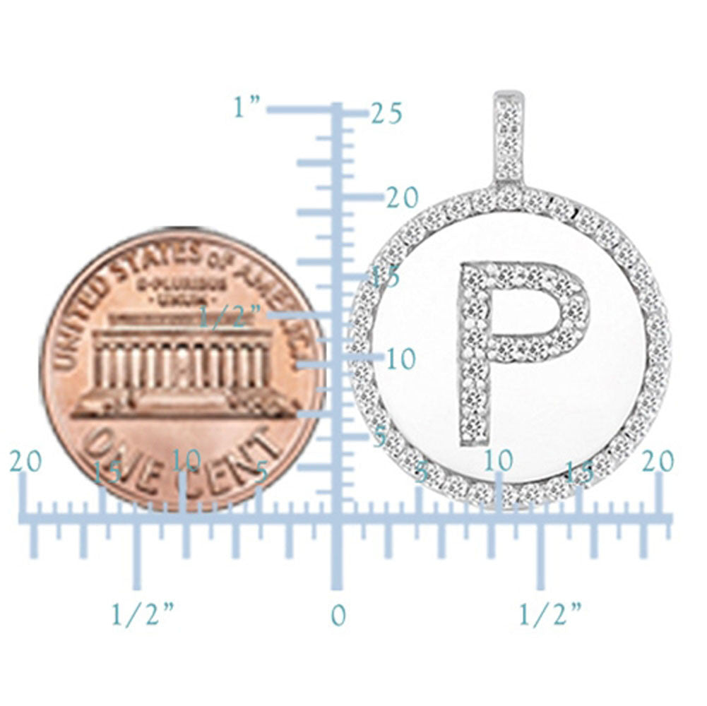 "P" Diamond Initial 14K White Gold Disk Pendant (0.55ct) fine designer jewelry for men and women