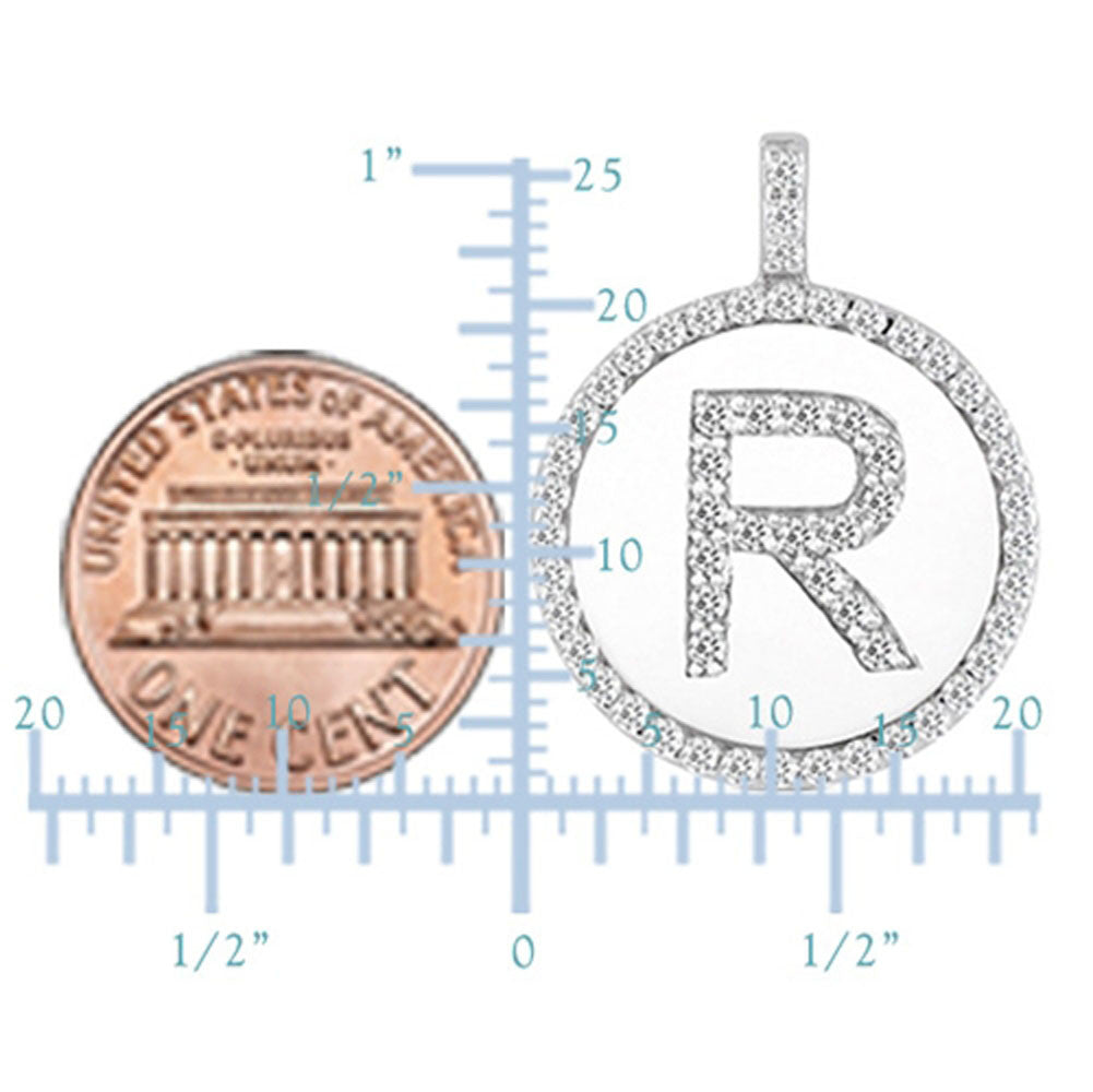 "R" Diamond Initial 14K White Gold Disk Pendant (0.57ct) fine designer jewelry for men and women