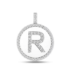 "R" Diamond Initial 14K White Gold Disk Pendant (0.57ct) fine designer jewelry for men and women