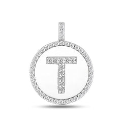 "T" Diamond Initial 14K White Gold Disk Pendant (0.50ct) - JewelryAffairs
 - 2