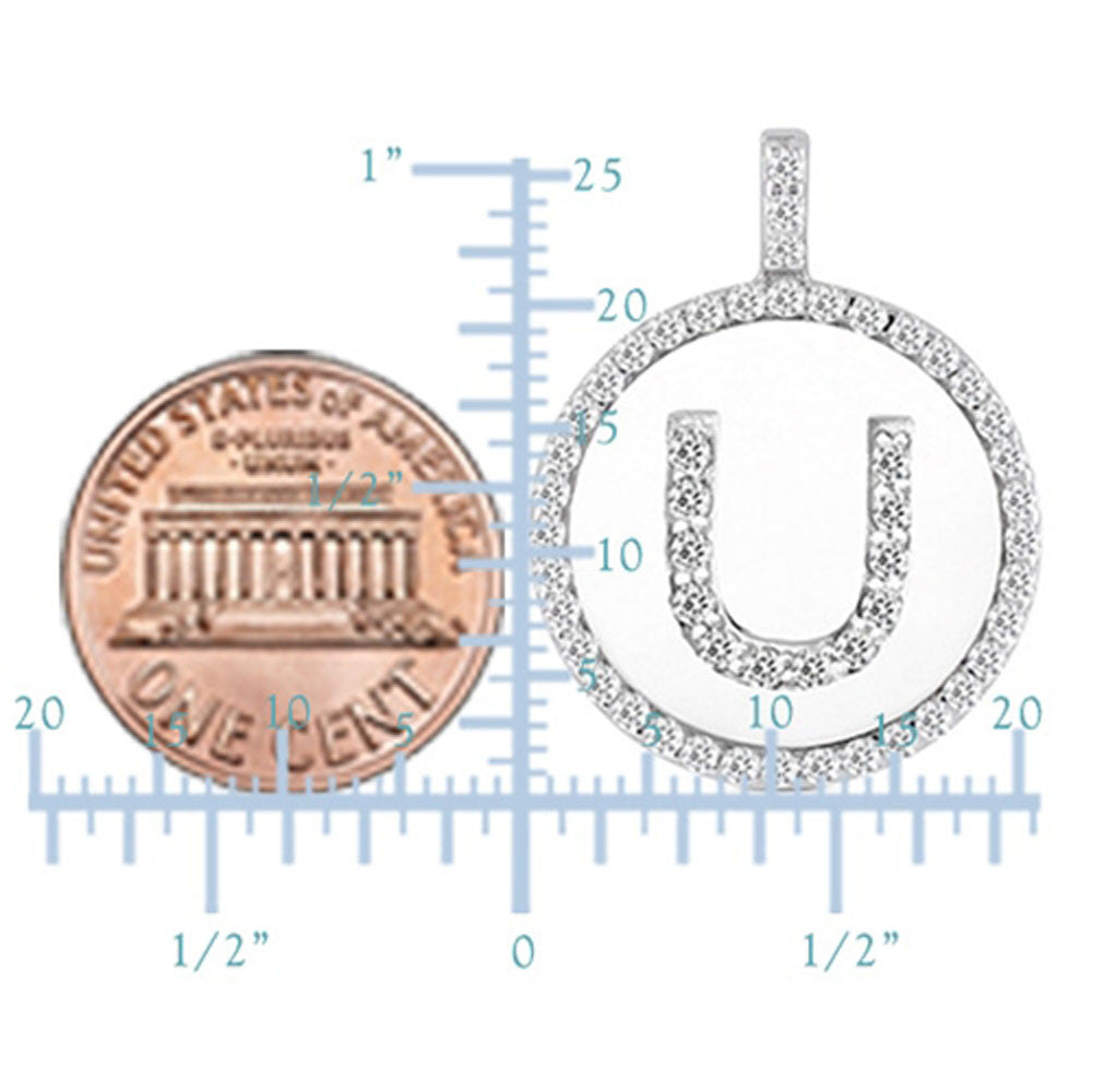 "U" Diamond Initial 14K White Gold Disk Pendant (0.54ct) - JewelryAffairs
 - 3