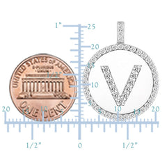 "V" Diamond Initial 14K White Gold Disk Pendant (0.50ct) - JewelryAffairs
 - 3
