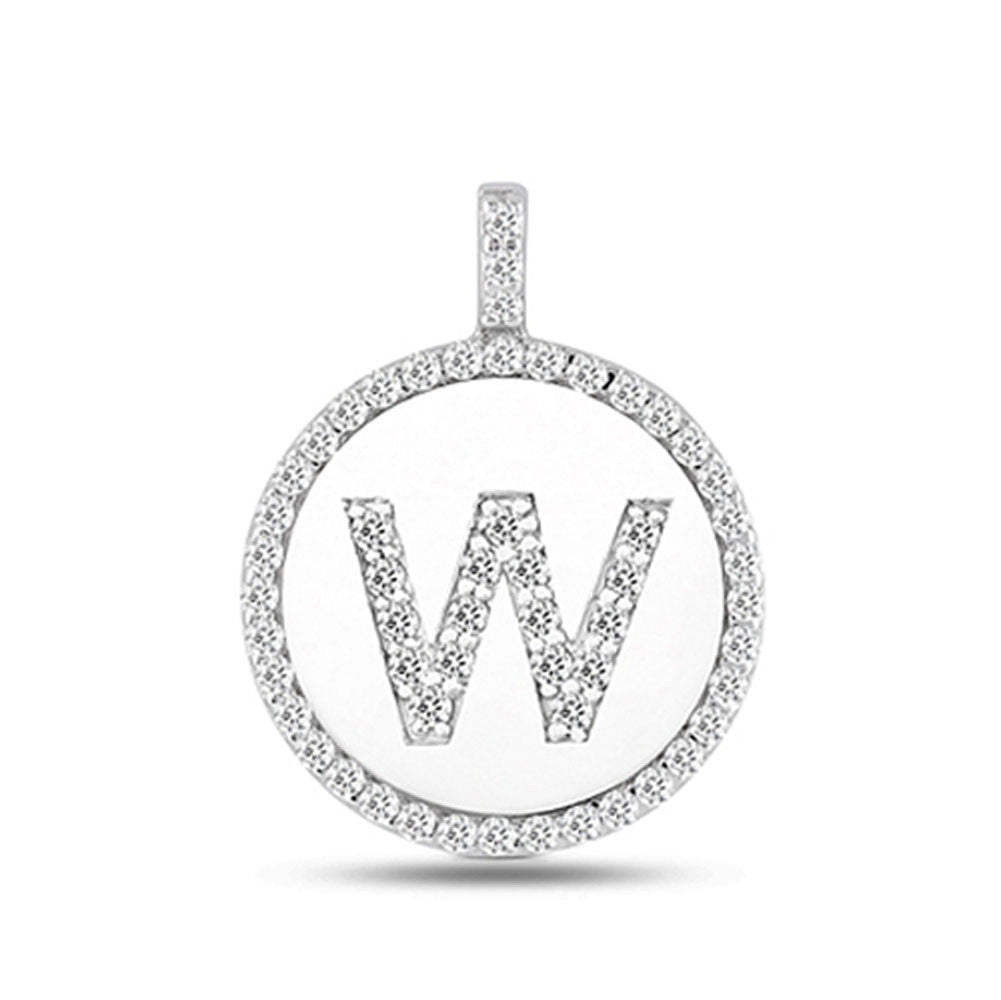 "W" Diamond Initial 14K White Gold Disk Pendant (0.60ct) - JewelryAffairs
 - 2