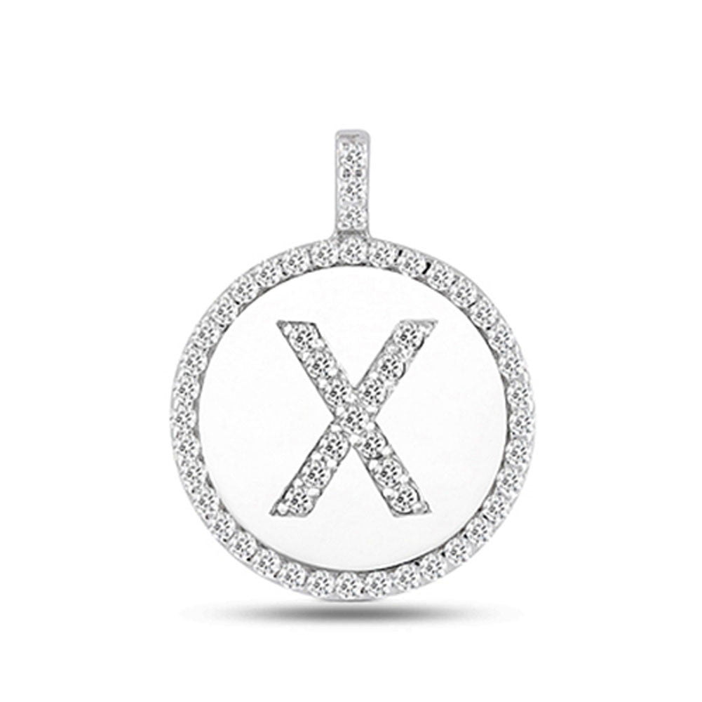 "X" Diamond Initial 14K White Gold Disk Pendant (0.56ct) - JewelryAffairs
 - 2