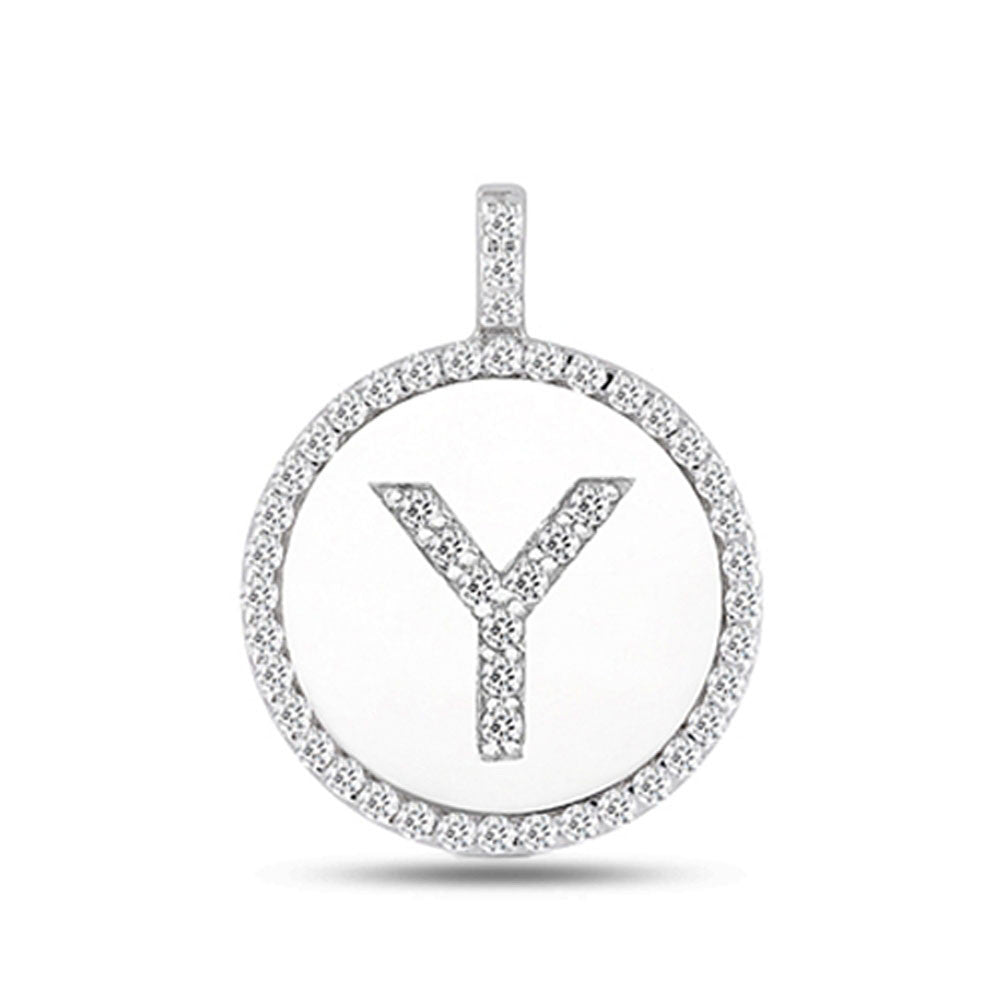 "Y" Diamond Initial 14K White Gold Disk Pendant (0.50ct) - JewelryAffairs
 - 2