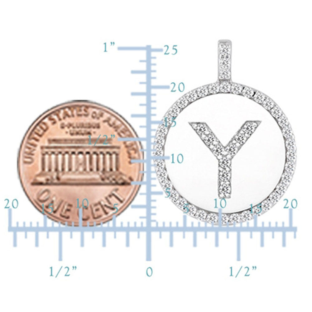 "Y" Diamond Initial 14K White Gold Disk Pendant (0.50ct) - JewelryAffairs
 - 3