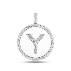 "Y" Diamond Initial 14K White Gold Disk Pendant (0.50ct) fine designer jewelry for men and women