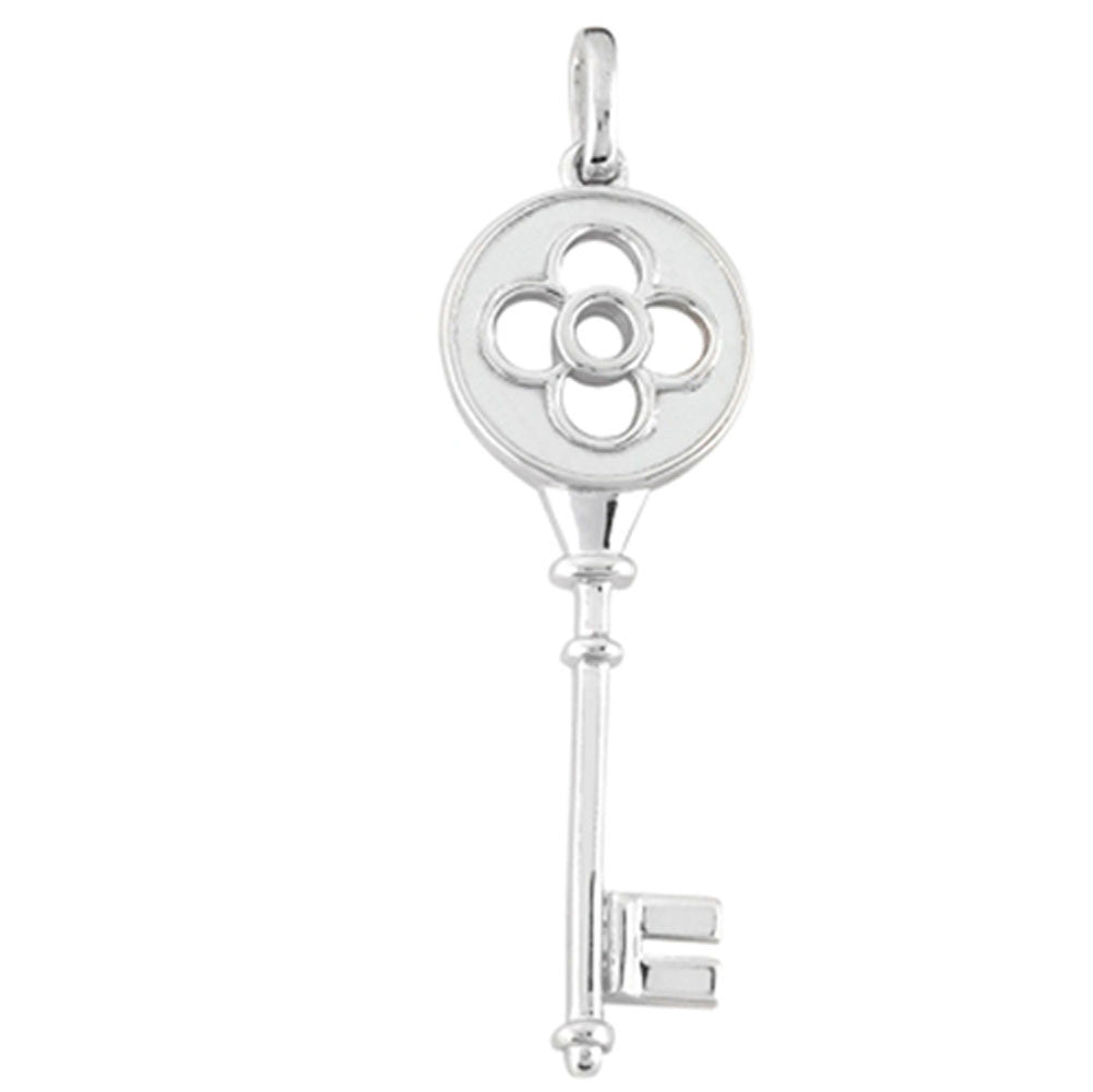 Colgante de llave de trébol elegante de oro blanco de 14 quilates, joyería fina de diseño para hombres y mujeres