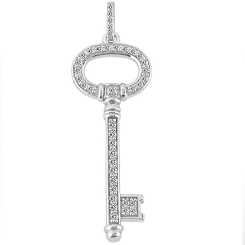 14K  White Gold Diamond Oval Key Pendant (0.42ctw - FG Color - SI2 Clarity) - JewelryAffairs
