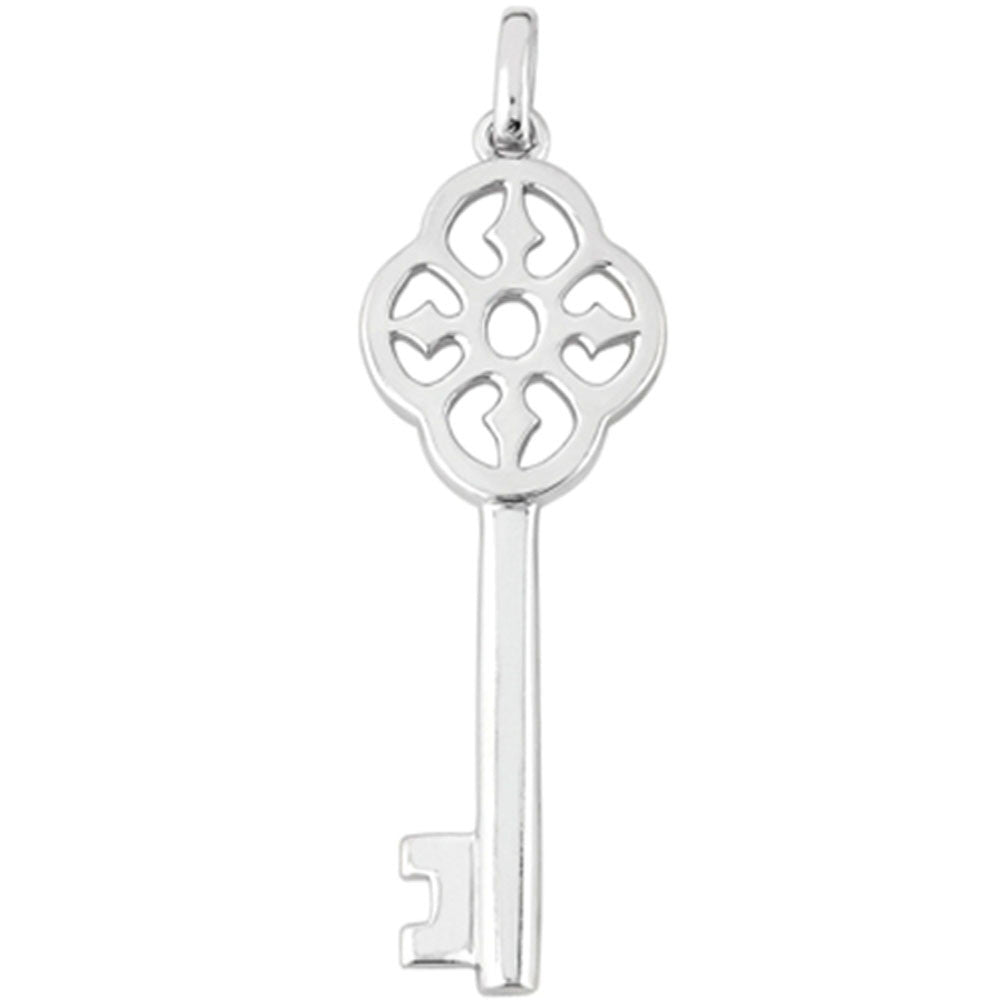 14K White Gold Fancy Vintage Key Pendant fine designer jewelry for men and women