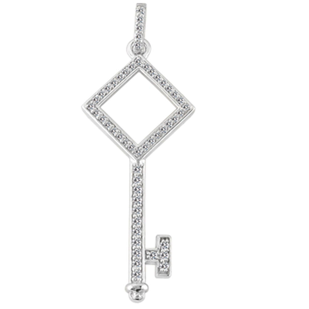 Ciondolo chiave poligonale in oro bianco 14 carati con diamanti (0,33 ct - colore FG - purezza SI2) gioielli di alta moda per uomini e donne