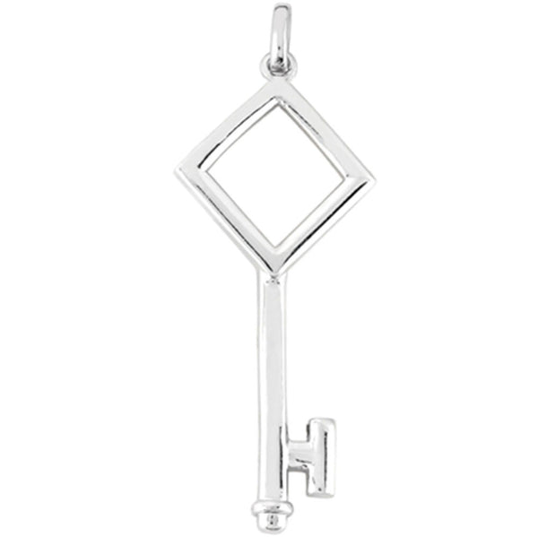14K  White Gold Fancy Polygon Key Pendant - JewelryAffairs
