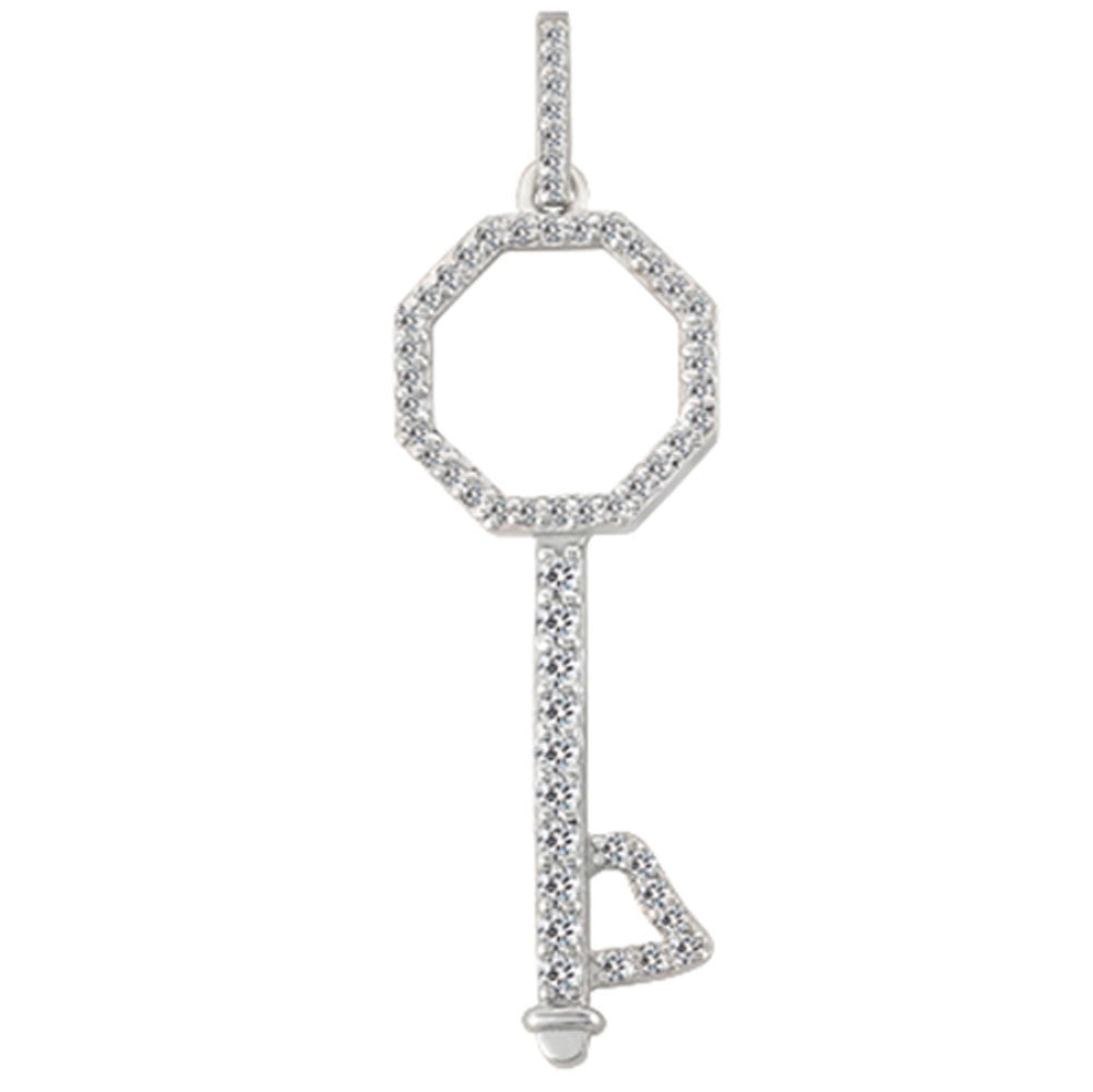 Colgante de llave octágono con diamantes en oro blanco de 14 quilates (0,59 quilates, color FG, claridad SI2), joyería fina de diseño para hombres y mujeres