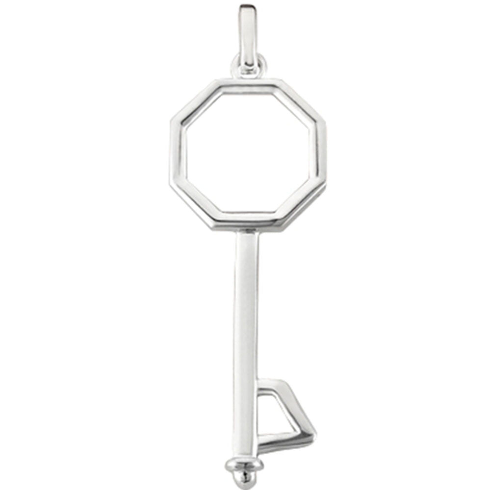 14K vitguld Fancy Octagon Key Pendant fina designersmycken för män och kvinnor