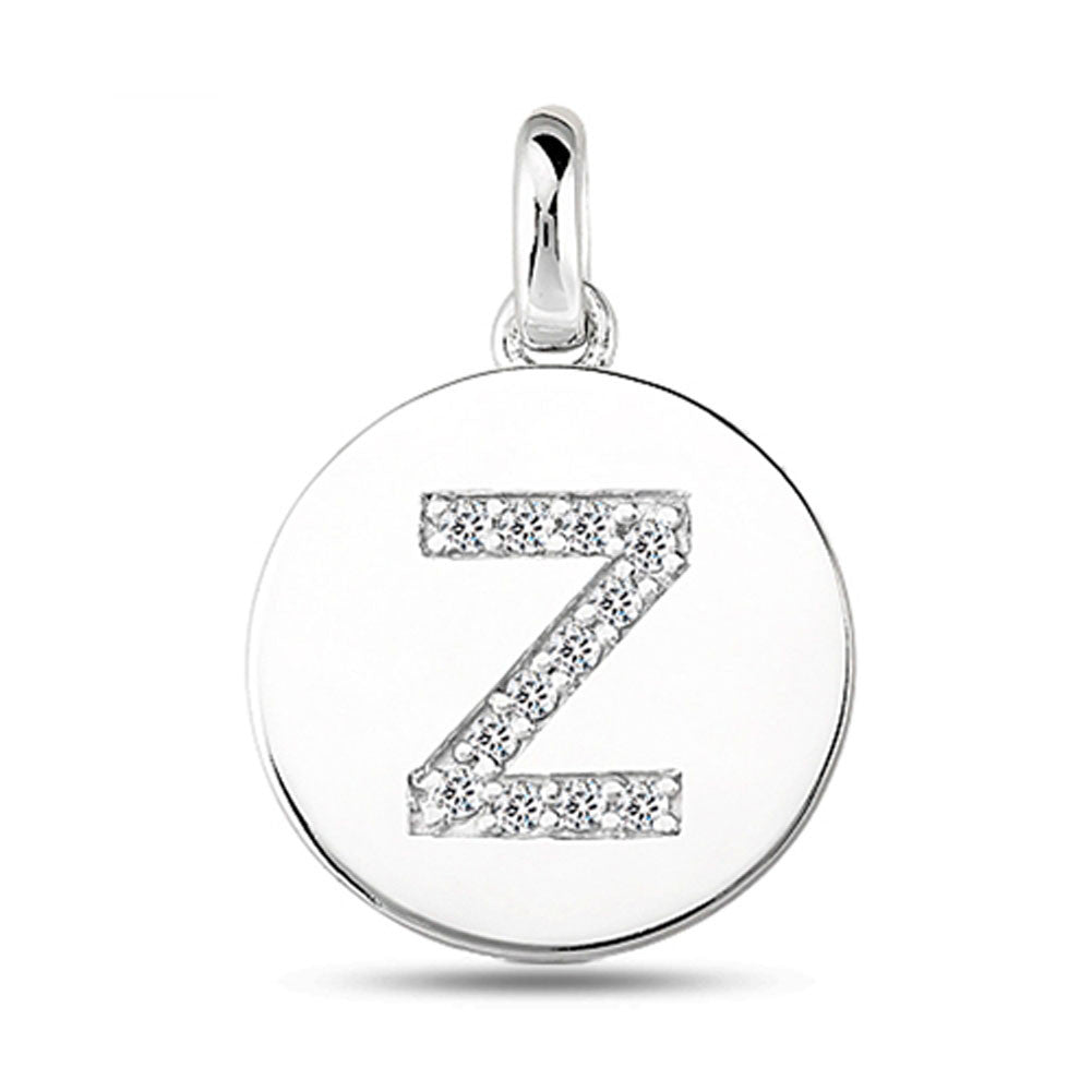 "Z" Diamond Initial 14K White Gold Disk Pendant (0.12ct) fine designer jewelry for men and women