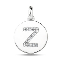 "Z" Diamond Initial 14K White Gold Disk Pendant (0.12ct) fine designer jewelry for men and women