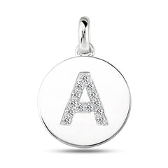 "A" diamant initial 14K hvidguld diskvedhæng (0,13ct) fine designersmykker til mænd og kvinder