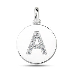 Pendentif disque en or blanc 14 carats avec initiale en diamant « A » (0,13 ct), bijoux de créateur raffinés pour hommes et femmes