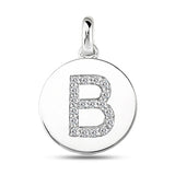 "B" Diamond Initial  14K White Gold Disk Pendant (0.18ct) - JewelryAffairs
 - 2