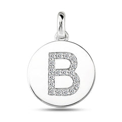 "B" Diamond Initial 14K vitguld Diskhänge (0,18ct) fina designersmycken för män och kvinnor