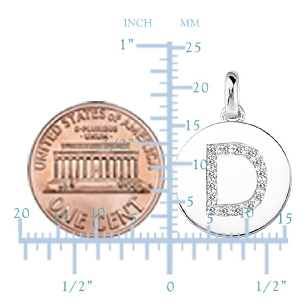 "D" Diamond Initial 14K White Gold Disk Pendant (0.16ct) fine designer jewelry for men and women